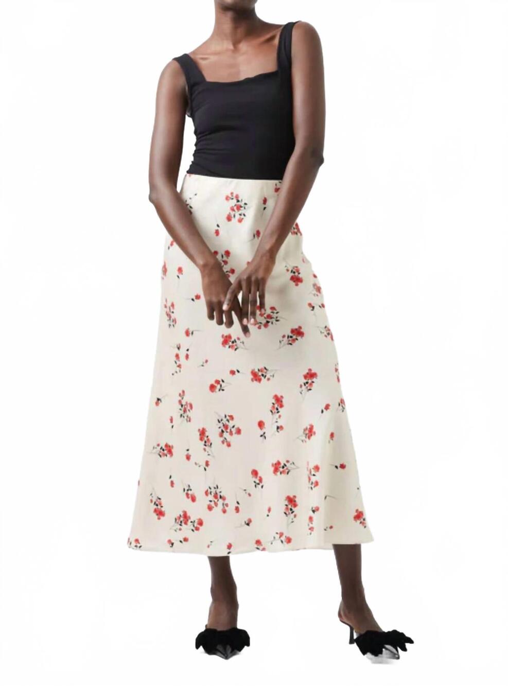 NEW FRENCH CONNECTION floramour ennis satin maxi skirt in classic cream multi